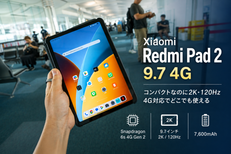 【Xiaomi Redmi Pad 2 9.7 4G】Snapdragon 6s 4G Gen 2搭載でAnTuTu41万点。9.7インチ2K 120Hzディスプレイ・7,600mAhバッテリー・Widevine L1対応のコンパクト4GタブレットXiaomi Redmi Pad 2 9.7 4Gレビュー