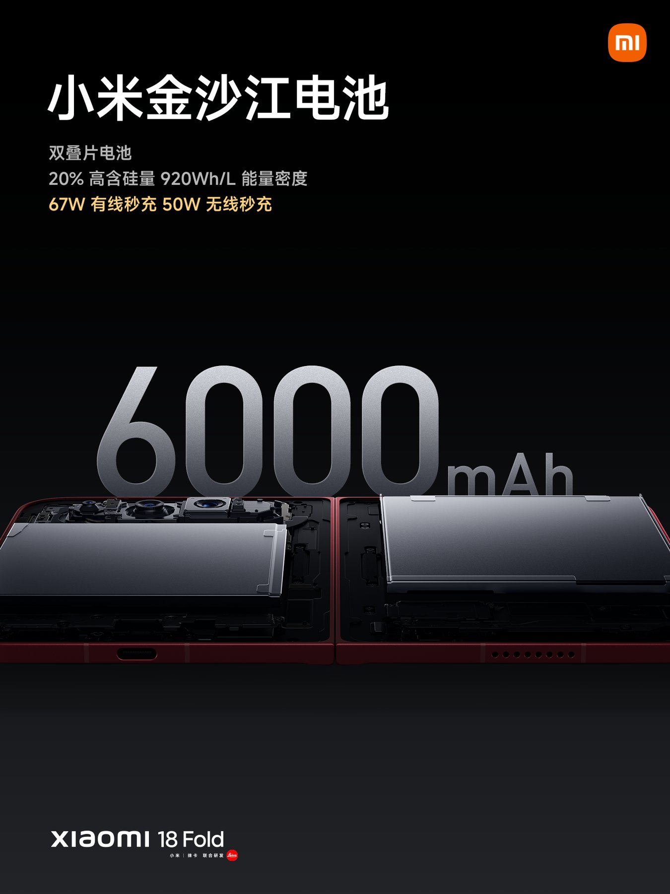 Xiaomi 18 Foldの6000mAh金沙江バッテリーの公式画像