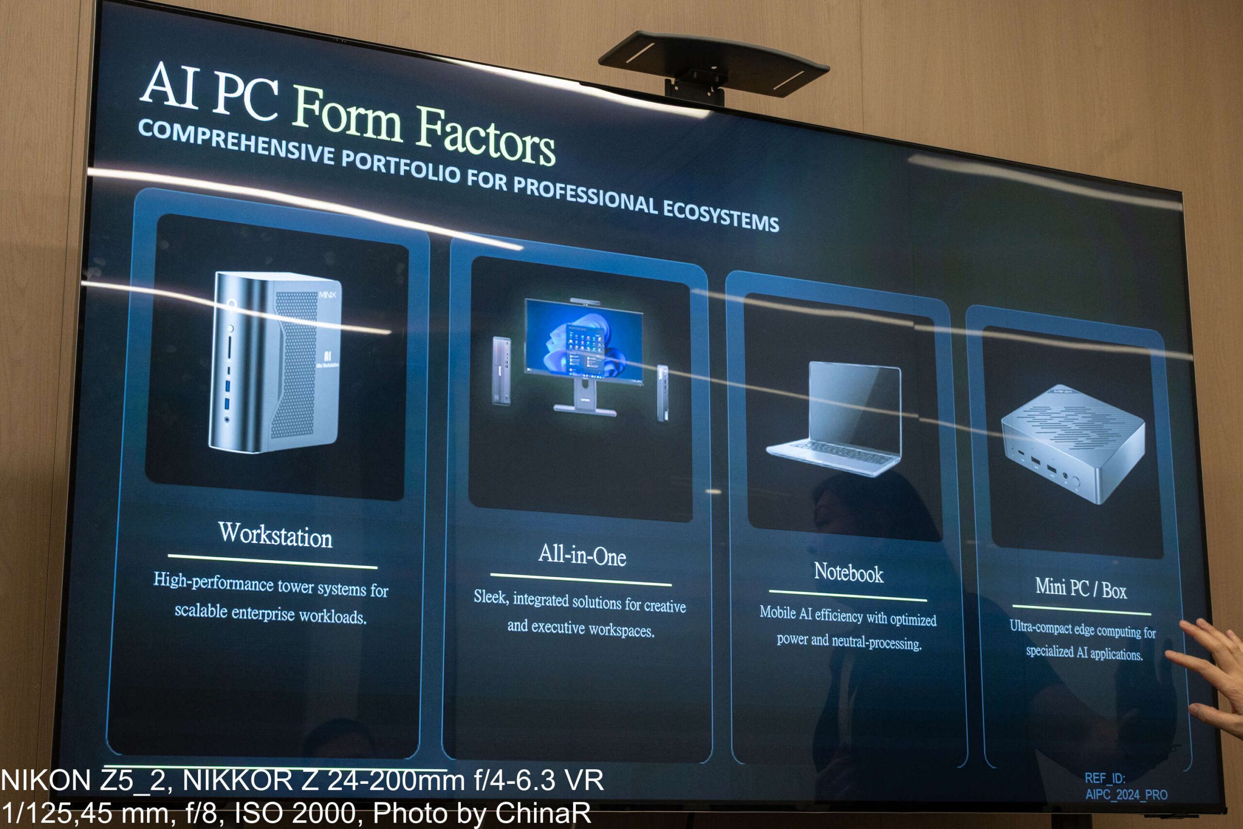 AI PCのフォームファクタを示すスライド。ワークステーション・オールインワン・ノート・ミニPC