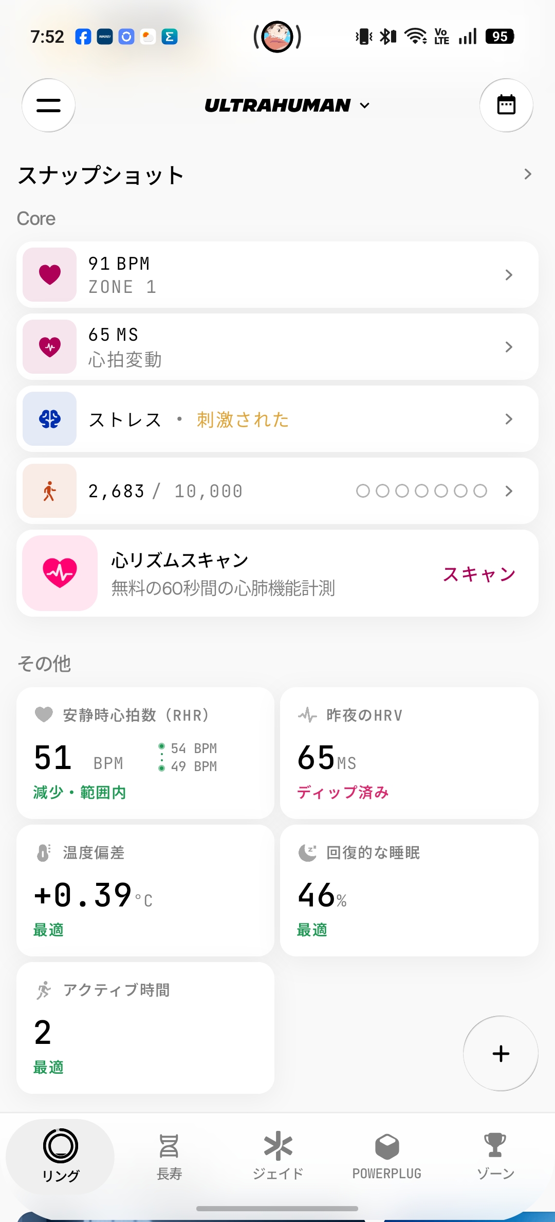 Ultrahumanアプリのスナップショット画面